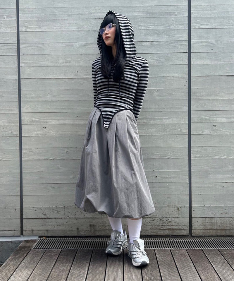 Baloon Pleats Belted Skirt-Forget-me-nots-Forget-me-nots Online Store