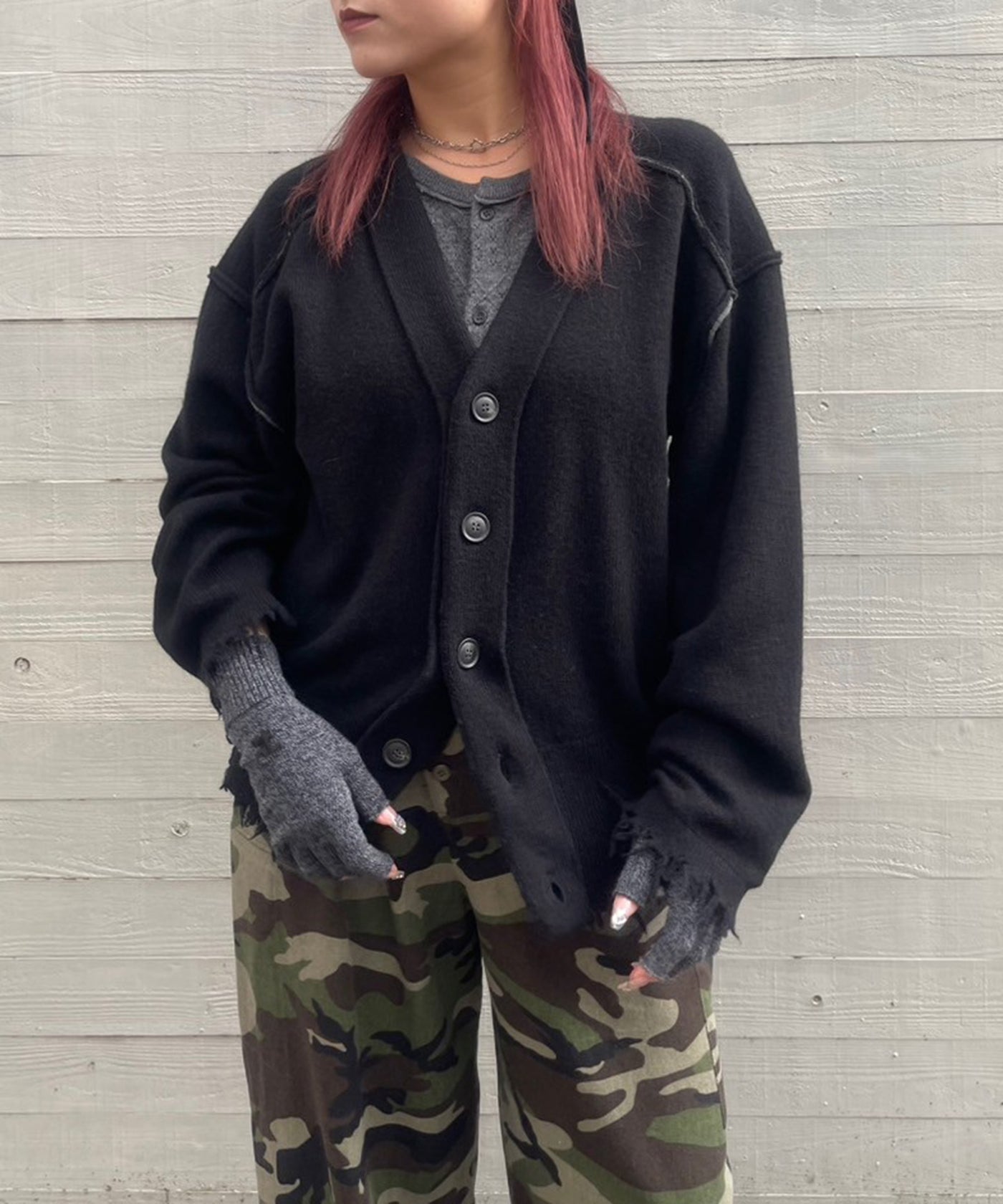 パーバーズ　perversカーディガン パーバーズ(PERVERZE)｜Lambs-Wool Layered Knit Cardigan ｜Forget-me