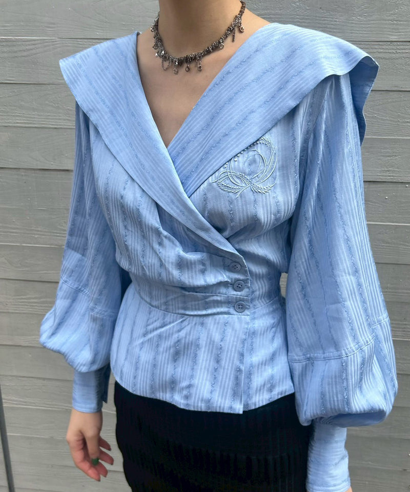 Rose Jaquard Stripe Sailor Collar Blouse-FETICO-Forget-me-nots Online Store