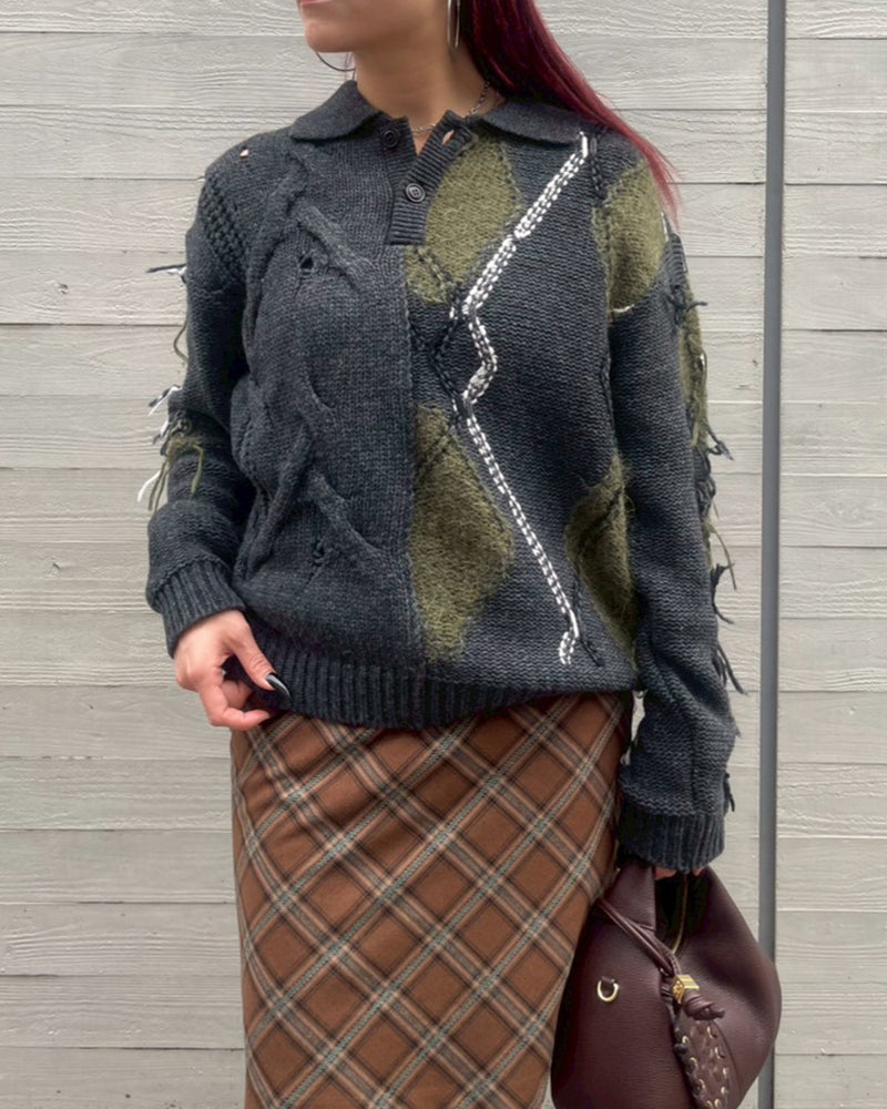 Argyle Fisherman Polo Sweater-Andersson Bell-Forget-me-nots Online Store
