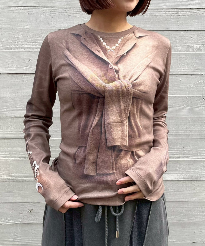 Trompe-Loeil Knit Jersey Ls T-Shirt-Marine Serre-Forget-me-nots Online Store