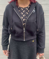 Moon Logo Fleece Cropped Zipped Hoodie-Marine Serre-Forget-me-nots Online Store