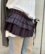 Layered Pleats Wrap Skirt-Forget-me-nots-Forget-me-nots Online Store