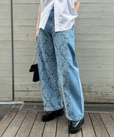 Damask-Jacquard Denim Curve-Fit High-Rise Jeans-FETICO-Forget-me-nots Online Store
