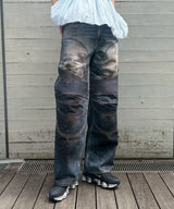 Denim Trompe-Loeil Graphic Biker Jeans-Andersson Bell-Forget-me-nots Online Store