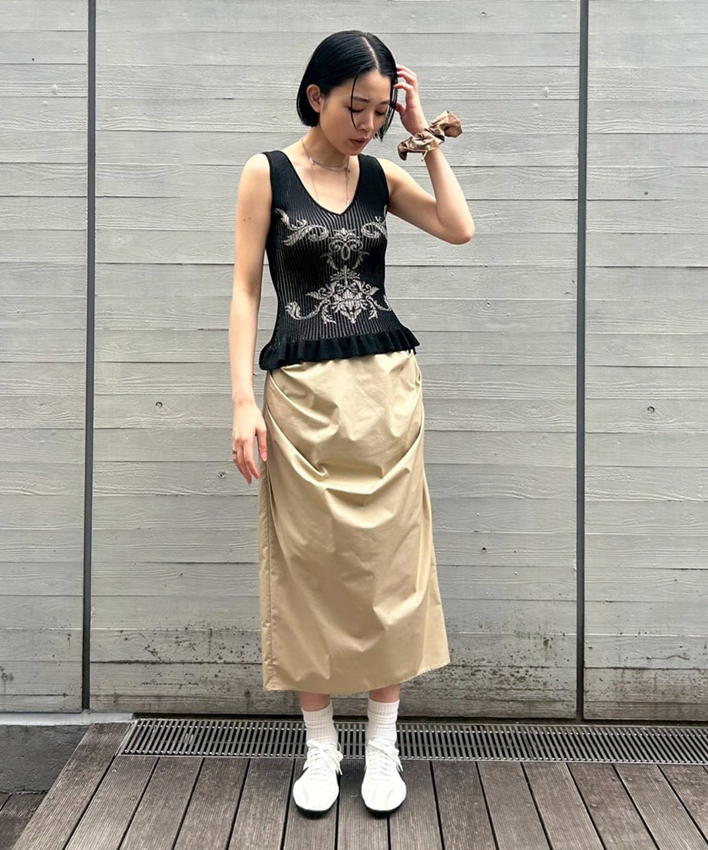 Damask-Pattern Rib Knit Sleeve｜フェティコ(FETICO)｜Forget-me-nots