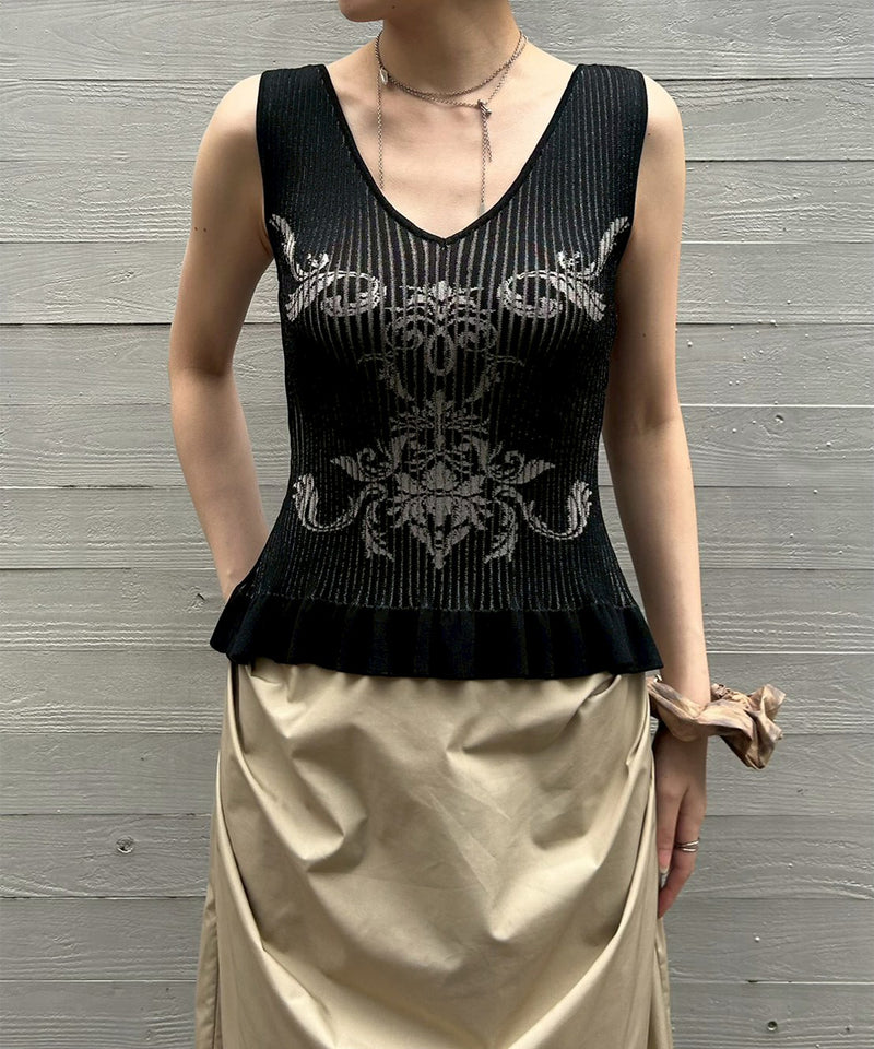 Damask-Pattern Rib Knit Sleeve｜フェティコ(FETICO)｜Forget-me-nots