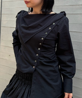 Organic Cotton Scarf Collar Blouse-FETICO-Forget-me-nots Online Store