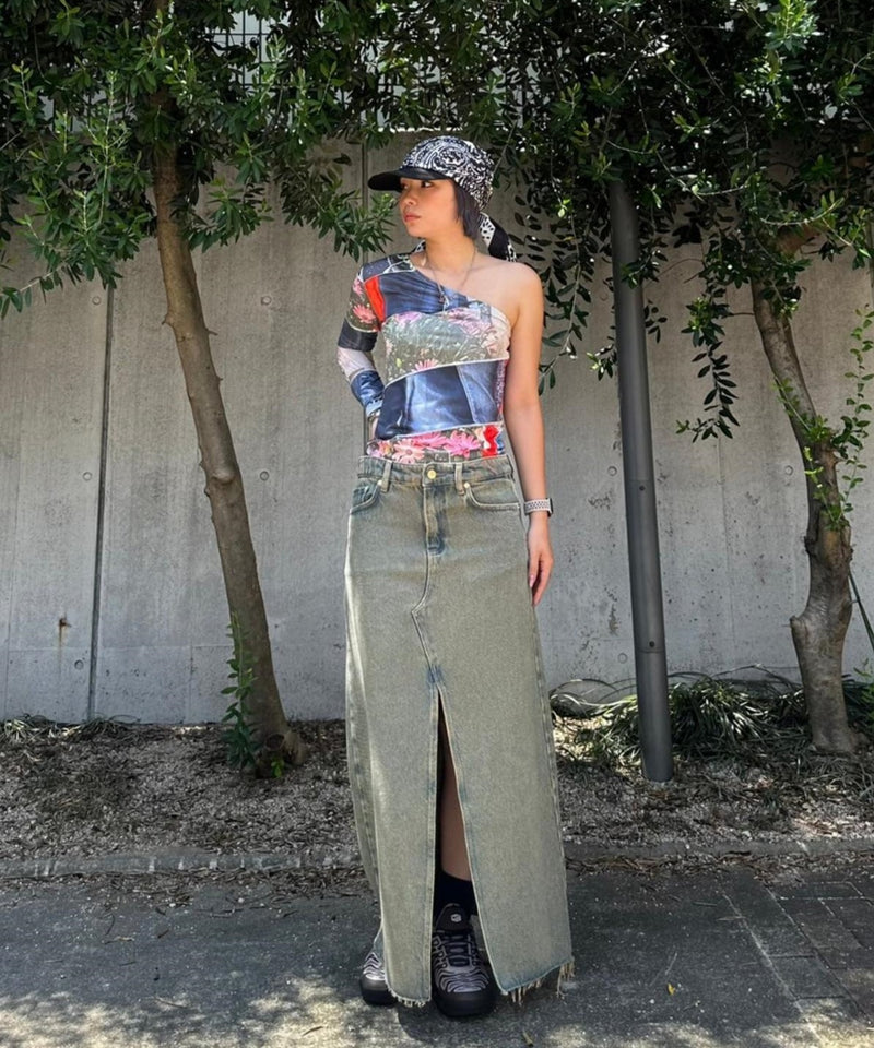 Overdyed Heavy Denim Maxi Skirt-GANNI-Forget-me-nots Online Store