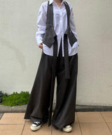 Low-Rise Wide-Leg Trousers-PERVERZE-Forget-me-nots Online Store