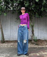 90Loose Straight Pants-Damaged Denim-Rhodolirion-Forget-me-nots Online Store