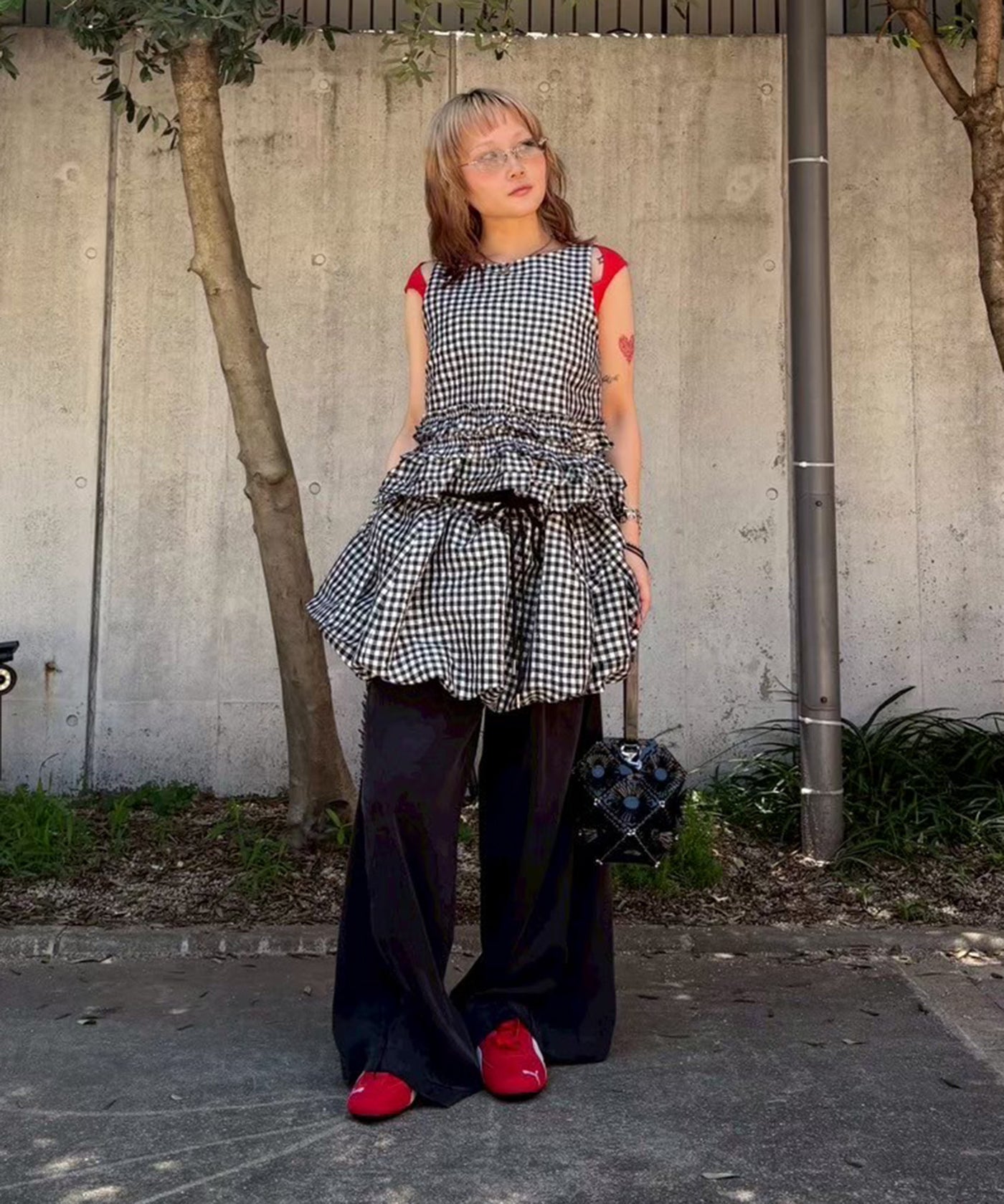 ガニー(GANNI)｜Crinkled Taffeta Check Mini Bubble Skirt