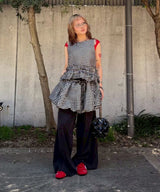 Crinkled Taffeta Check Open Back Frill Top-GANNI-Forget-me-nots Online Store