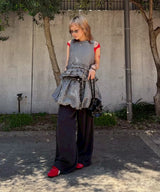 Crinkled Taffeta Check Open Back Frill Top-GANNI-Forget-me-nots Online Store