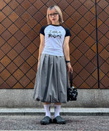 Baloon Pleats Belted Skirt-Forget-me-nots-Forget-me-nots Online Store