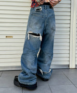Double Denim Track Pants-LOADINGROOM-Forget-me-nots Online Store