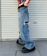Double Denim Track Pants-LOADINGROOM-Forget-me-nots Online Store
