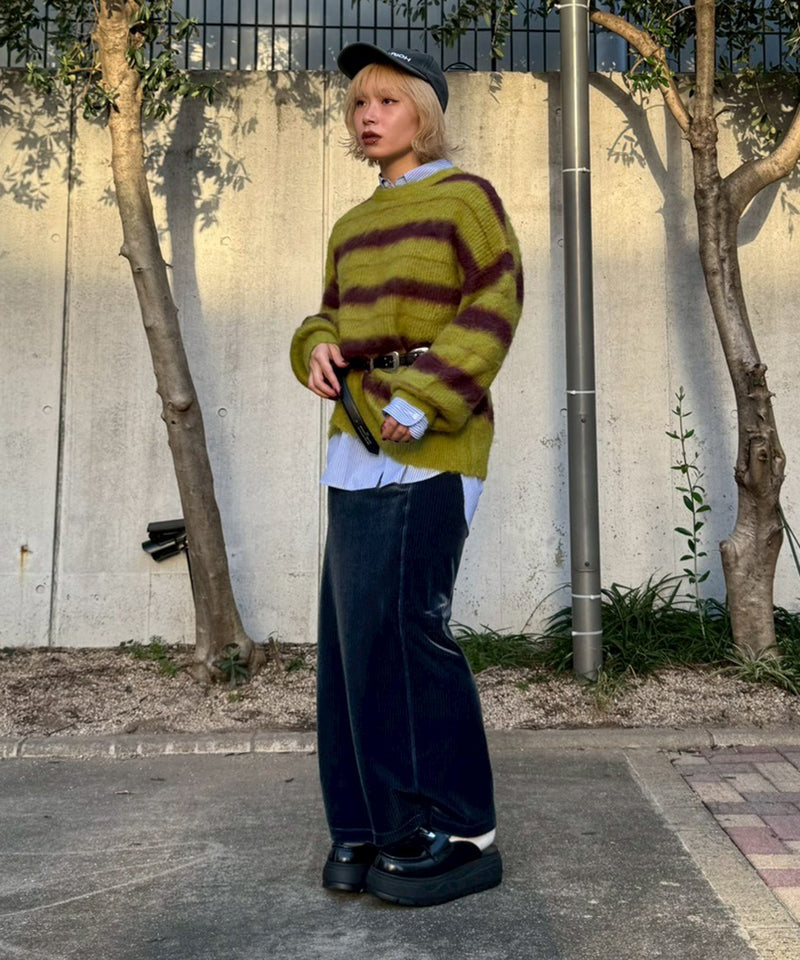 Border Crew Neck Knit-Forget-me-nots-Forget-me-nots Online Store