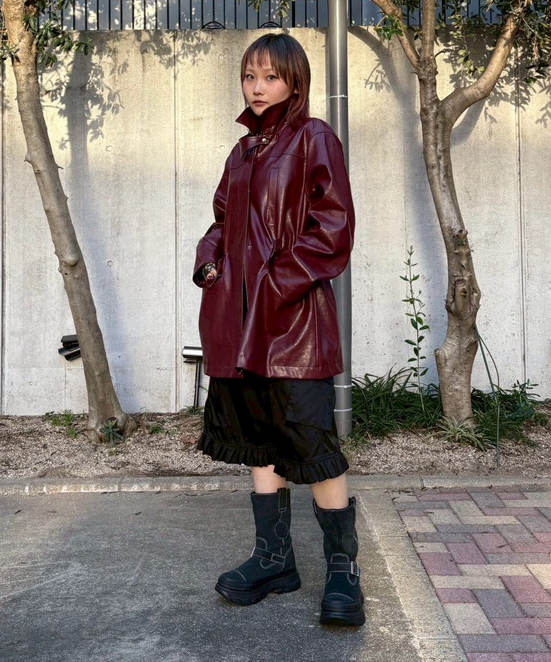 Fake Leather Jacket-Forget-me-nots-Forget-me-nots Online Store