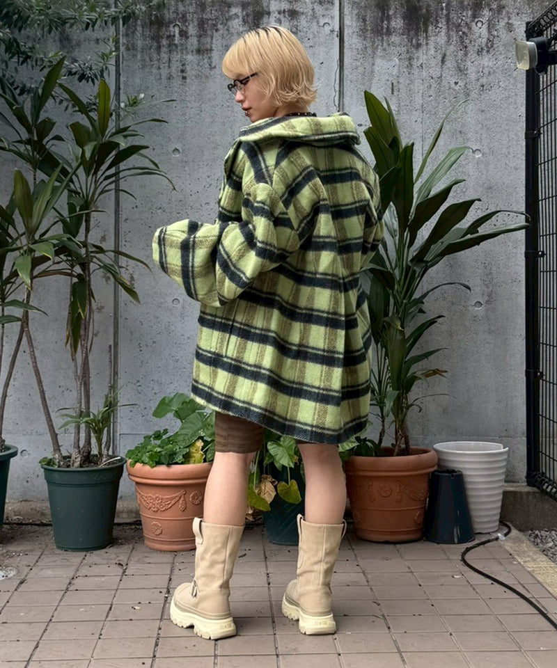 Brushed Wool Check Midi Coat-GANNI-Forget-me-nots Online Store