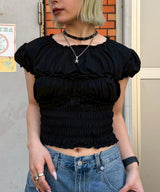 Gathered Mini Tee With Corset-Forget-me-nots-Forget-me-nots Online Store