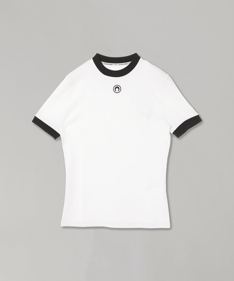 Moon Logo Ribbed Jersey Fitted T-Shirt-Marine Serre-Forget-me-nots Online Store