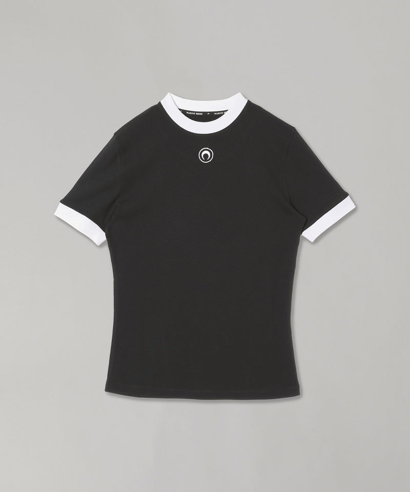 Moon Logo Ribbed Jersey Fitted T-Shirt-Marine Serre-Forget-me-nots Online Store