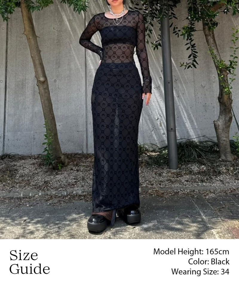 Moonogram Mesh Flock Long Dress W-Marine Serre-Forget-me-nots Online Store