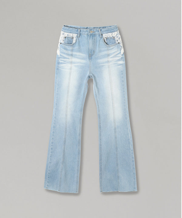 Denim Pants With Lace-rokh-Forget-me-nots Online Store