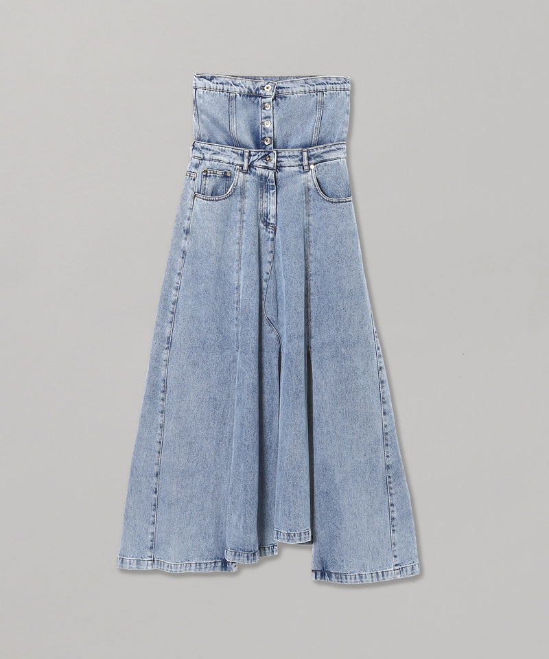 Flap Detailed Denim Asymmetric Skirt-rokh-Forget-me-nots Online Store