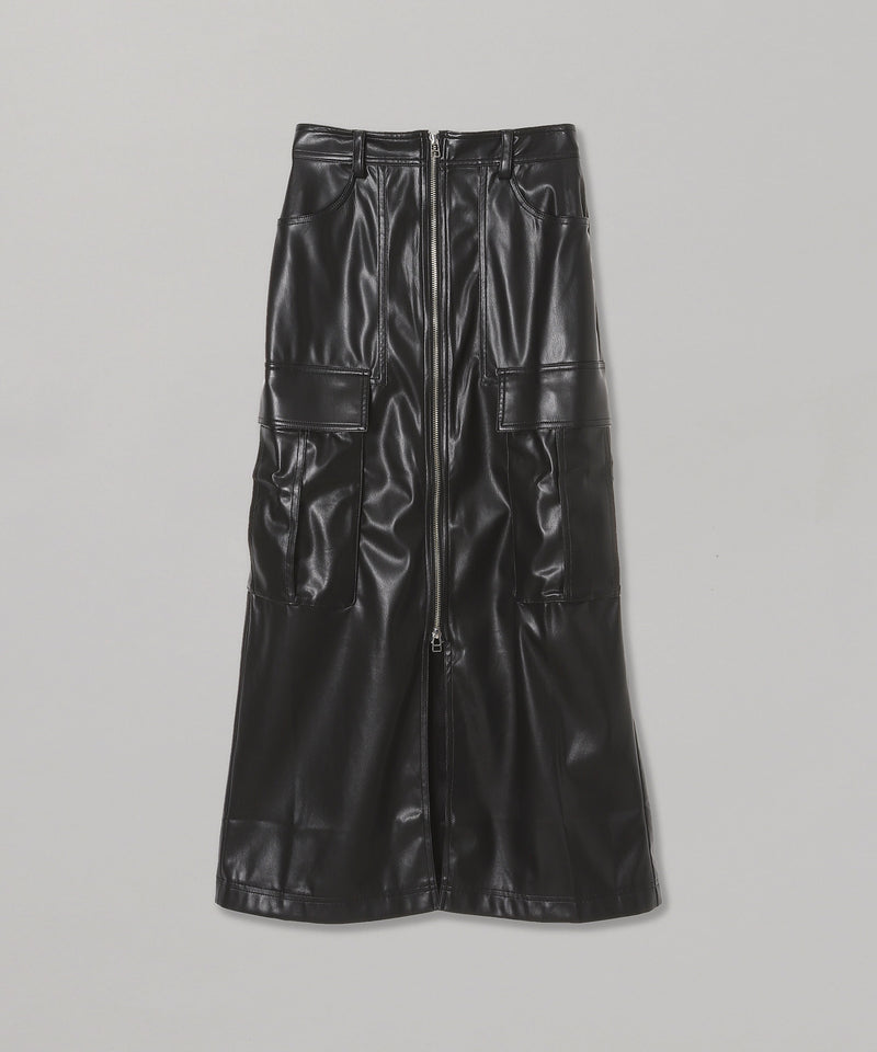 Faux Leather Cargo Skirt-BASICKS-Forget-me-nots Online Store