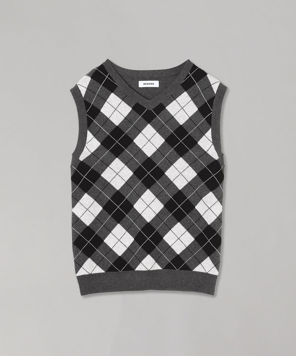 Argyle Sport Knit Vest-BASICKS-Forget-me-nots Online Store