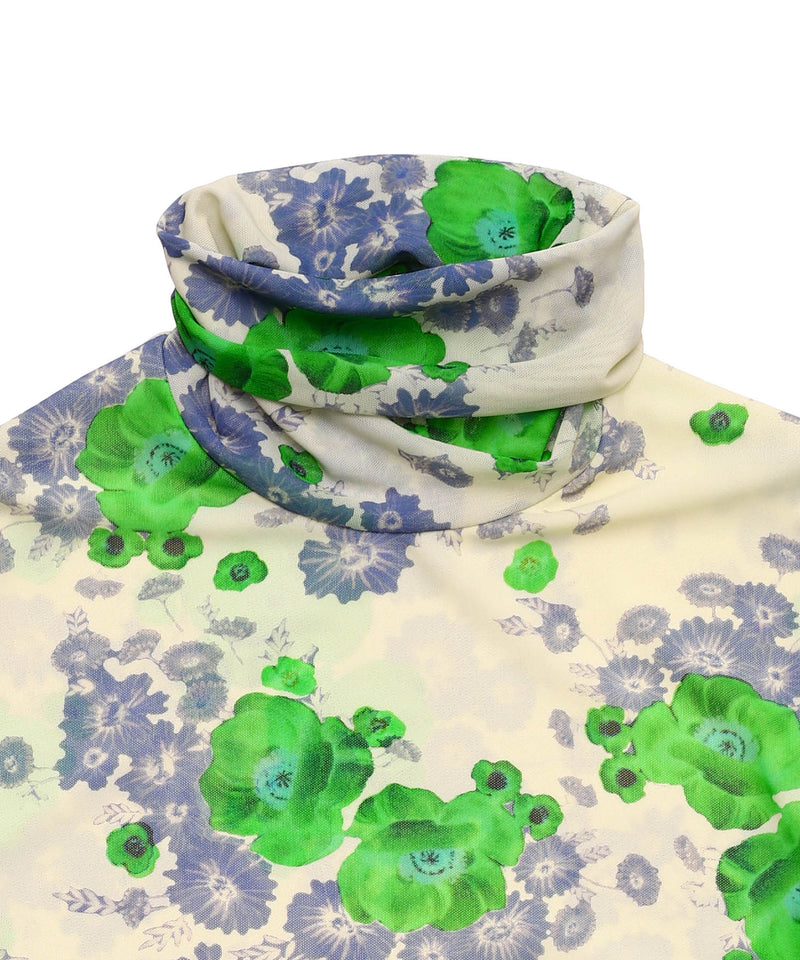 Printed Mesh Long Sleeve Rollneck-GANNI-Forget-me-nots Online Store