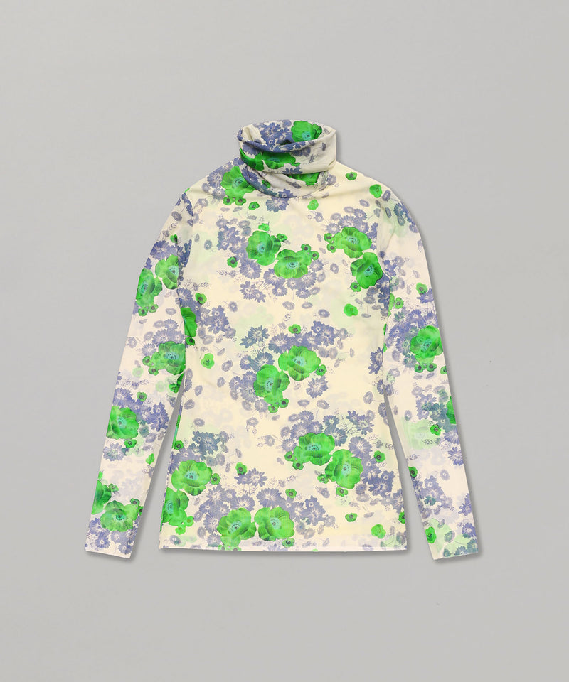 Printed Mesh Long Sleeve Rollneck-GANNI-Forget-me-nots Online Store