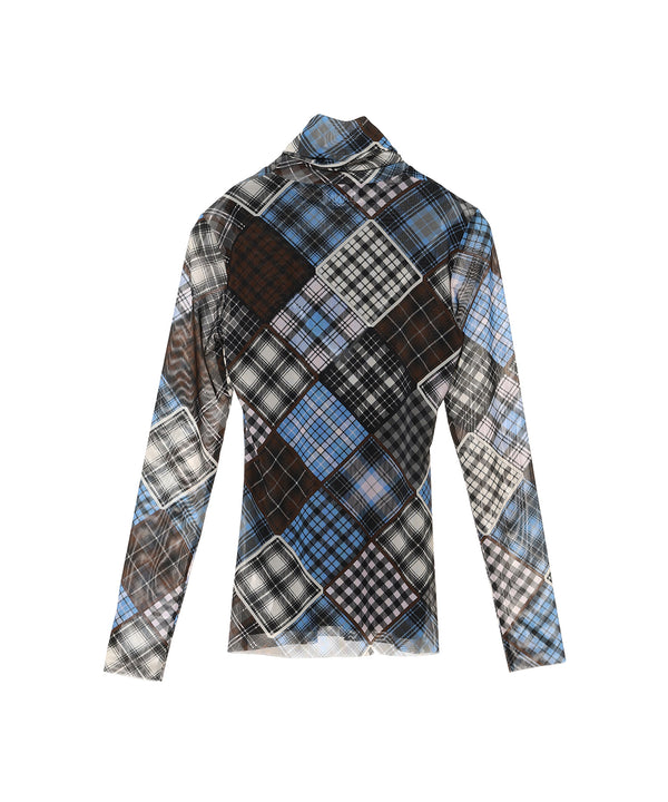 Printed Mesh Long Sleeve Rollneck-GANNI-Forget-me-nots Online Store