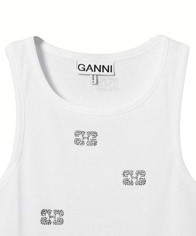 Soft Cotton Rib Rhinestone Butterfly Tank Top-GANNI-Forget-me-nots Online Store