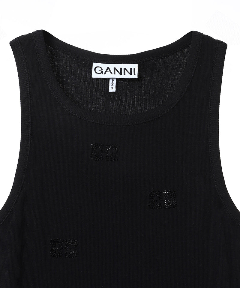 Soft Cotton Rib Rhinestone Butterfly Tank Top-GANNI-Forget-me-nots Online Store