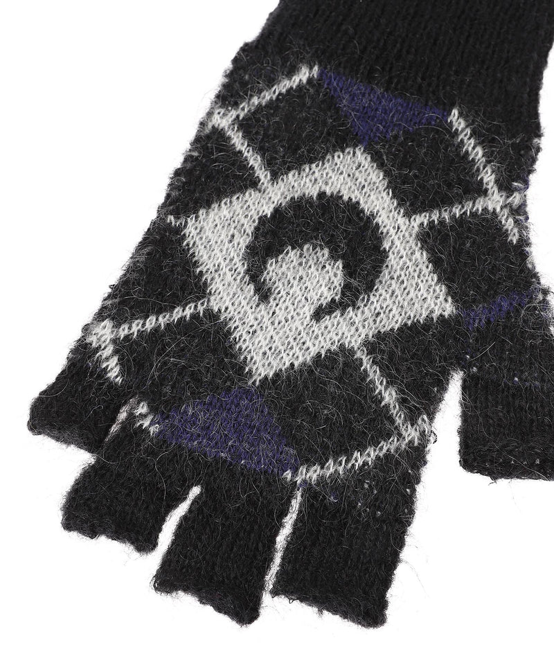 Moon Argyle Knit Fingerless Gloves-Marine Serre-Forget-me-nots Online Store