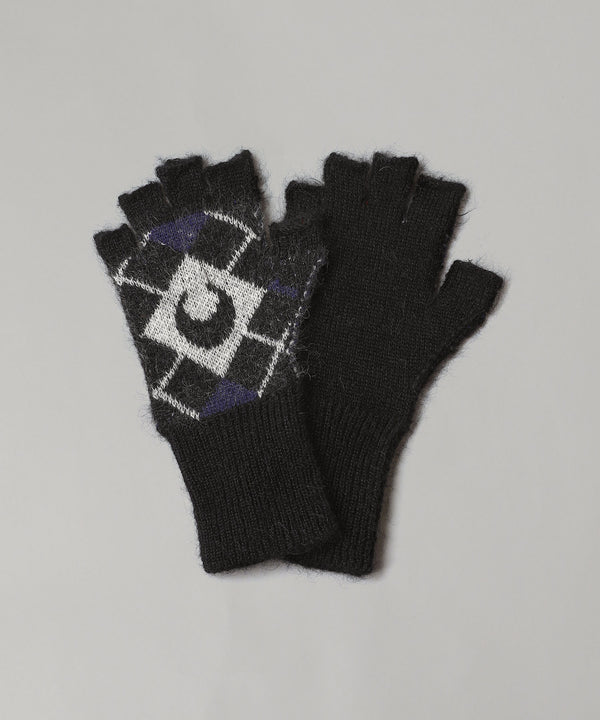 Moon Argyle Knit Fingerless Gloves-Marine Serre-Forget-me-nots Online Store