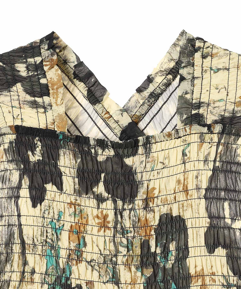 Printed Pleats Smock Midi Straps Dress-GANNI-Forget-me-nots Online Store