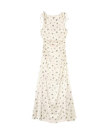 Printed Satin Gathered Long Dress-GANNI-Forget-me-nots Online Store