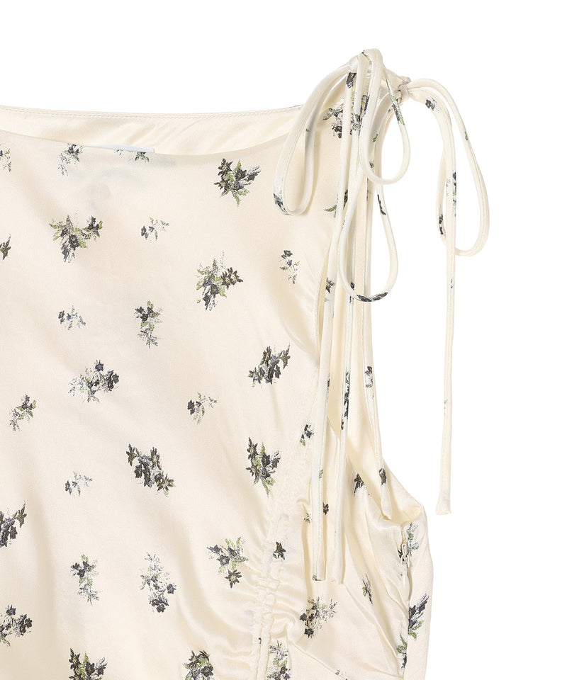 Printed Satin Gathered Long Dress-GANNI-Forget-me-nots Online Store
