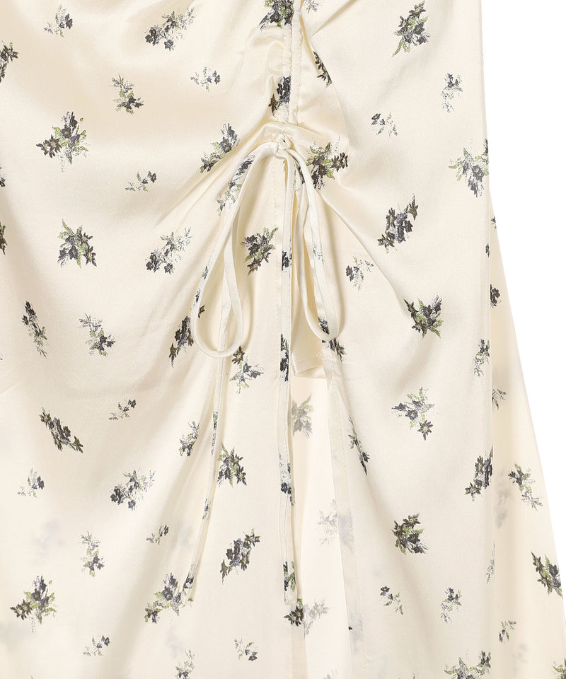 Printed Satin Gathered Long Dress-GANNI-Forget-me-nots Online Store