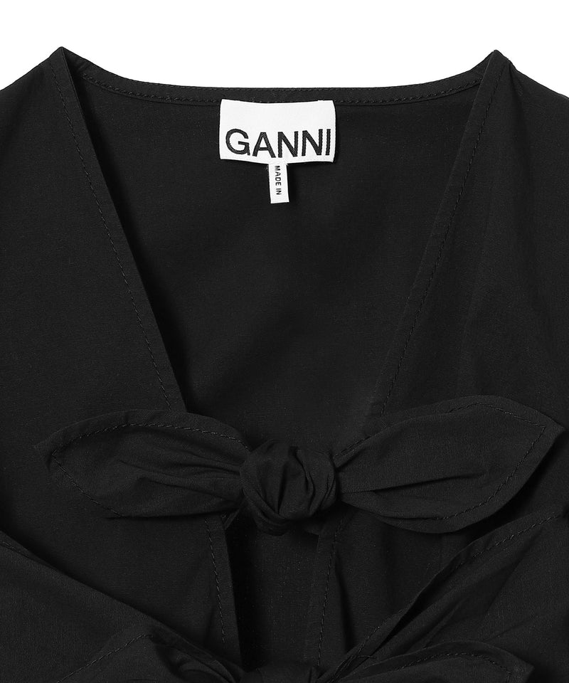 Washed Stretch Cotton Tie Strap Blouse-GANNI-Forget-me-nots Online Store