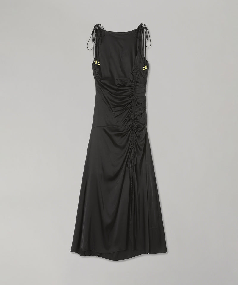 Solid Satin Gathered Long Dress-GANNI-Forget-me-nots Online Store