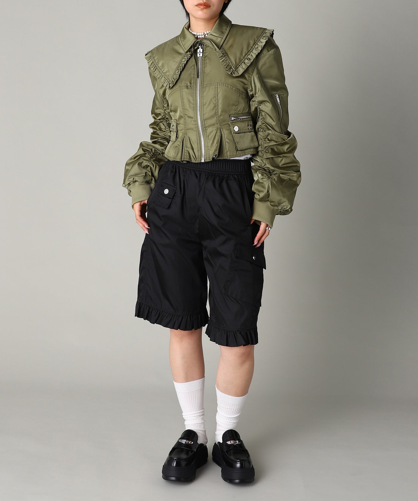 ガニー(GANNI)｜Duchesse Nylon Fitted Jacket ｜Forget-me-nots