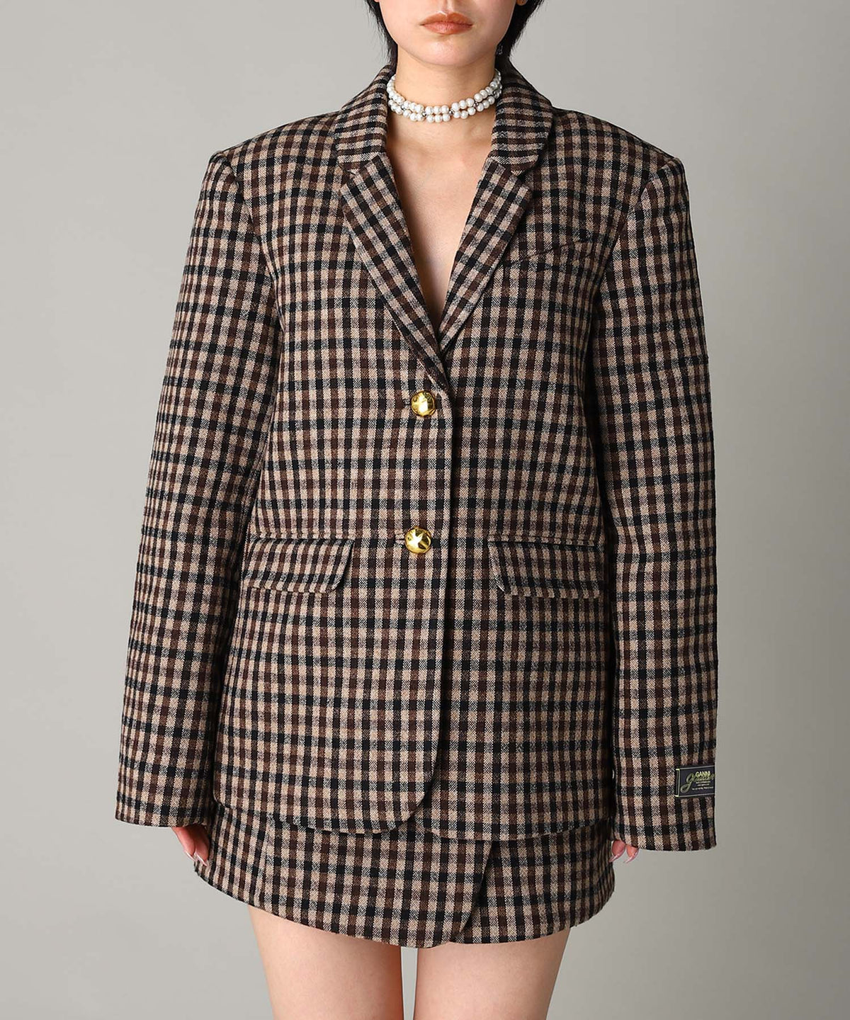 GANNI ベージュ レザーシャツジャケット GANNI ベージュ レザーシャツジャケット