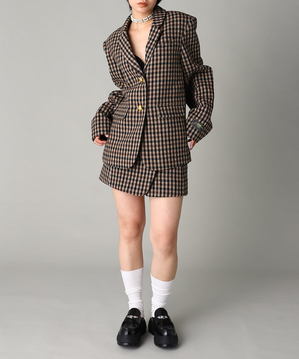 Check Wool Mix Oversized Blazer-GANNI-Forget-me-nots Online Store