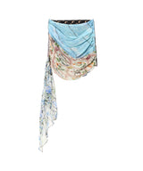 Upcycled Silk Scarves Draped Skirt-Marine Serre-Forget-me-nots Online Store