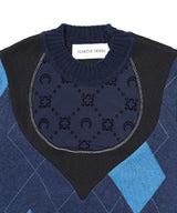 Upcycled Argyle Knit Fitted Sweater-Marine Serre-Forget-me-nots Online Store